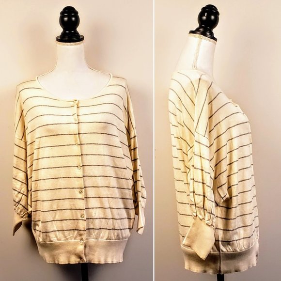 Lucky Brand Sweaters - LUCKY BRAND Cardigan White Stripe Dolman Sleeve XL